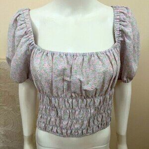 Elodie women BNWOT square neck smocked crop top sz Xlarge NEW puff sleeve floral